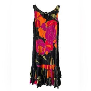 Vintage Y2K Joseph Ribkoff Black Mini Dress with Orange Pink Green Floral Size 2